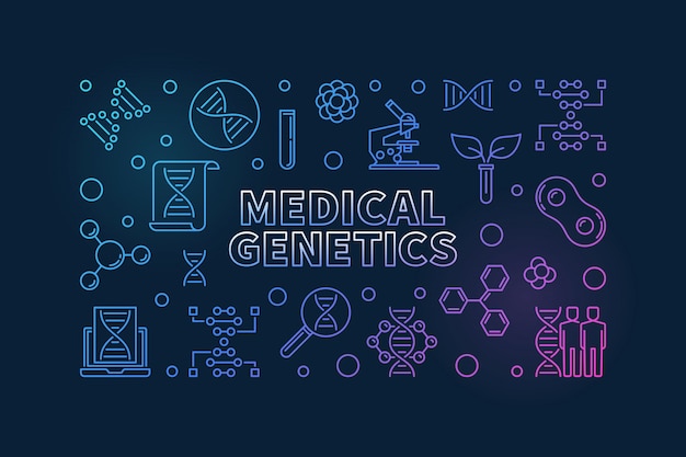 Banner orizzontale colorato contorno di genetica medica