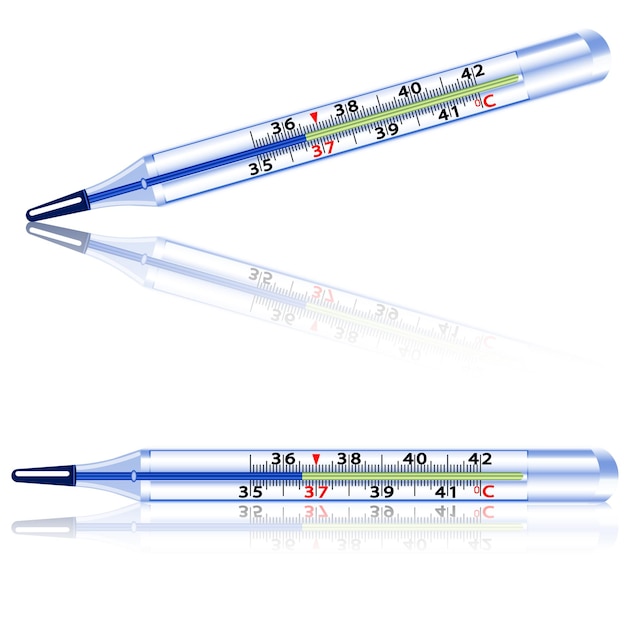 Medical glass mercury thermometer on white background