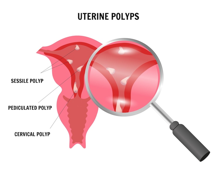 Vector medical gynecology disease types of uterine polyps in vector illustration