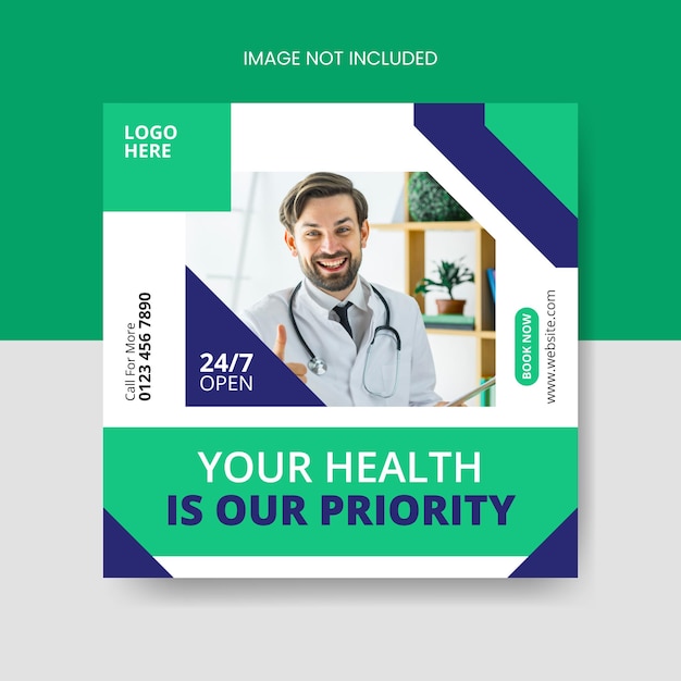 Medical health banner or square flyer and web banner template