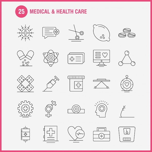 Медицина и здравоохранение Линия Icon Set