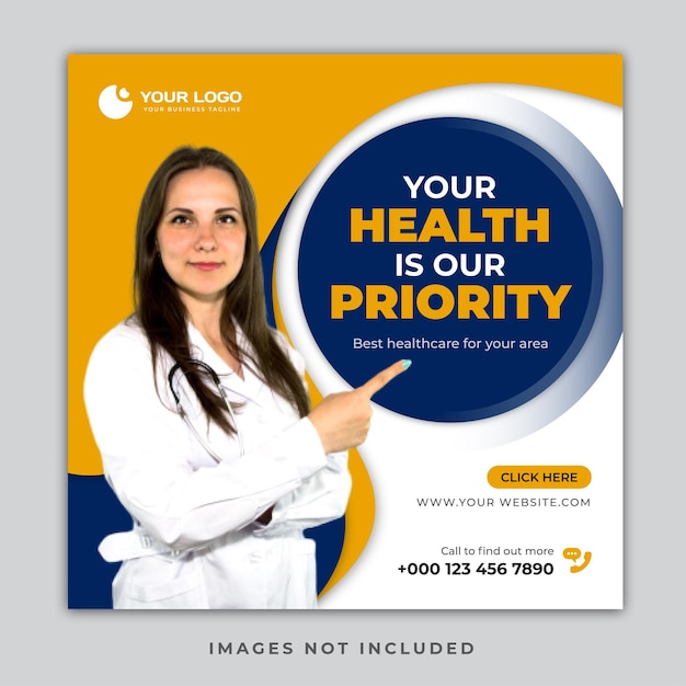 Medical health care social media and instagram post design template