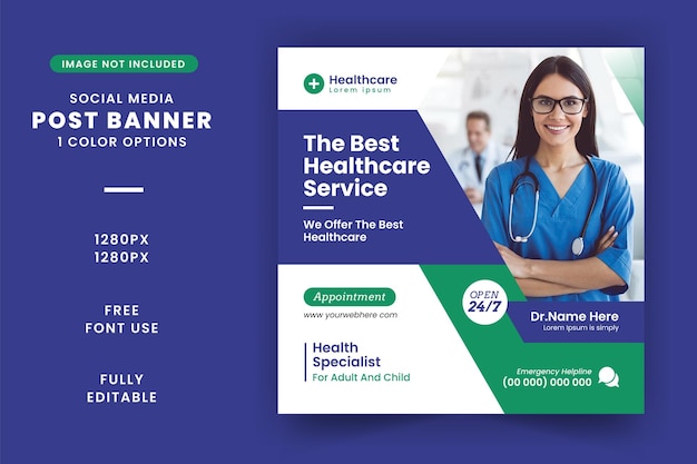 Medical health care social media post banner design template