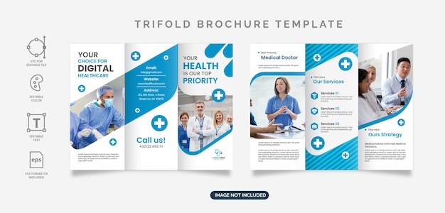 Vettore modello di brochure a tre ante per assistenza sanitaria