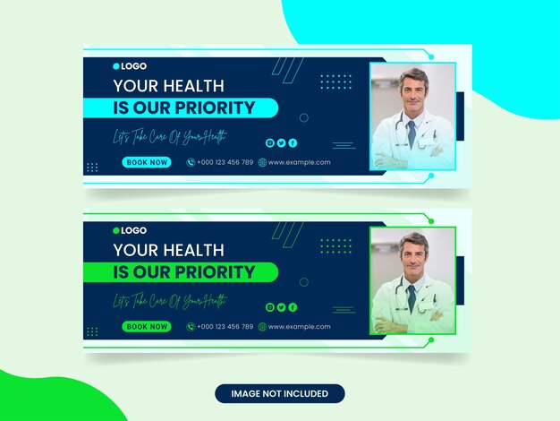 医療ヘルスケア web バナーと病院のカバーまたはソーシャル メディアのカバー デザイン テンプレート