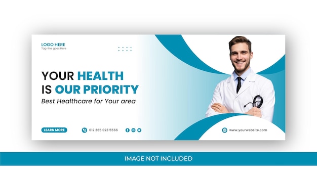 벡터 의료 건강 관리 웹 배너 및 병원 페이스북 표지 또는 소셜 미디어 표지 디자인 템플릿