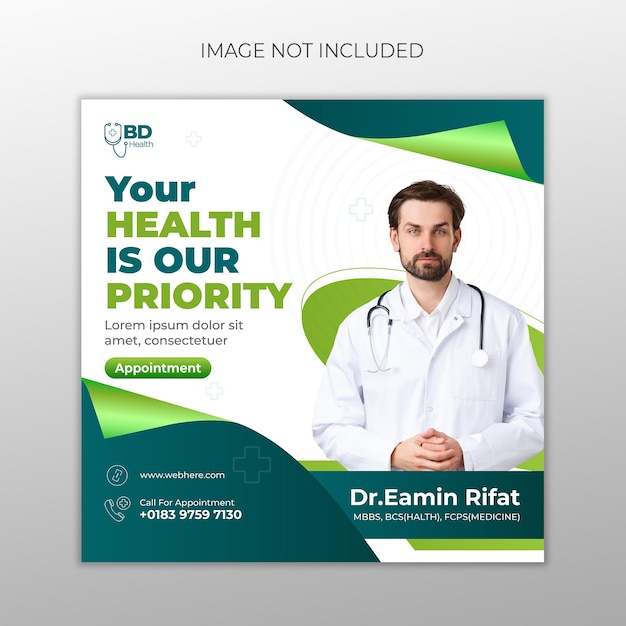 Medical health consultant banner template for social media post and ad