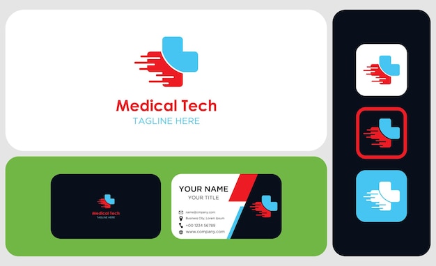 의료 건강 디지털 로고 디자인 벡터 템플릿 로고 및 명함 패키지