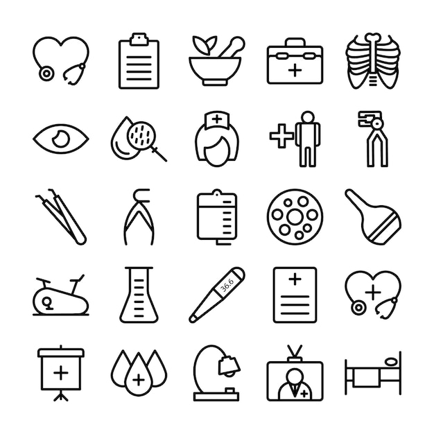 Medical, health and hospital line icons