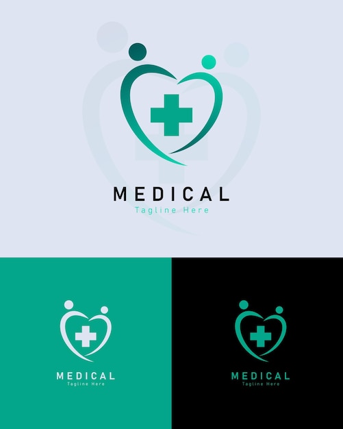 Design del logo di salute medica su sfondo colorato diverso