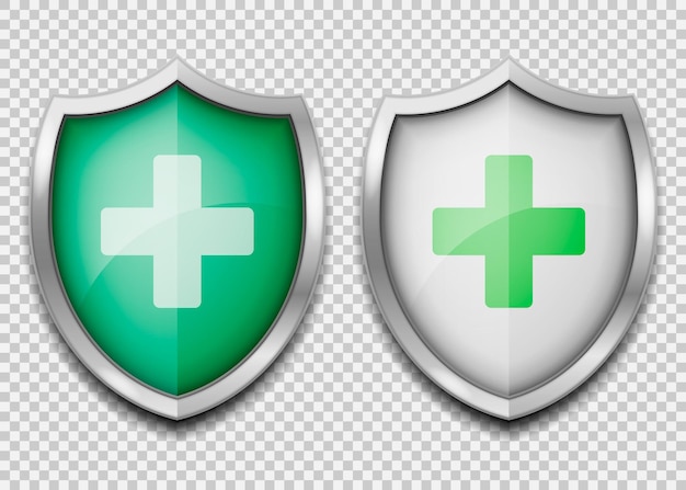 Medical health protection shield with cross Healthcare medicine protected steel guard shield concept Vector illustration