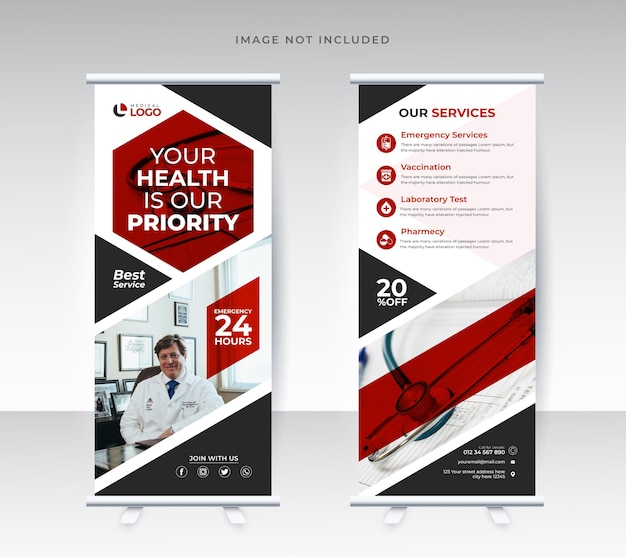 Medical health roll up display standee template