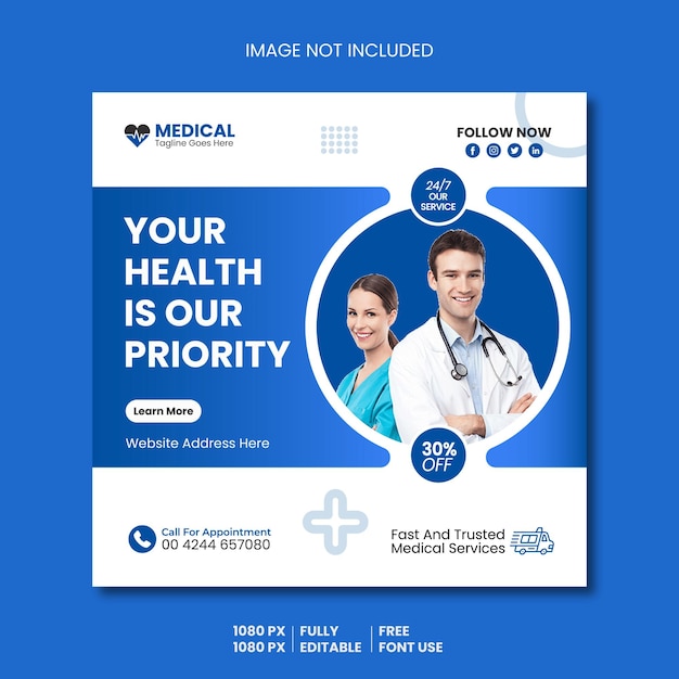 Medical health service social media and instagram post banner template