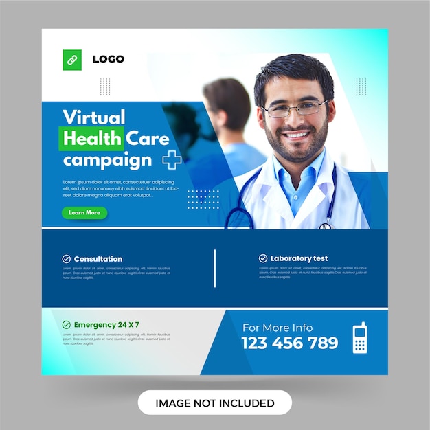 Medical health social media banner or hospital healthcare promotion square flyer