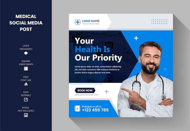 Medical health social media banner and instagram post template