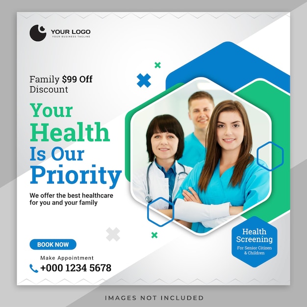 Medical health social media and instagram post banner template