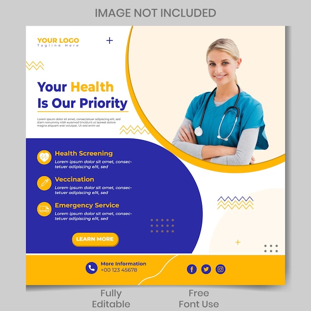 Medical health social media post and banner template premium eps