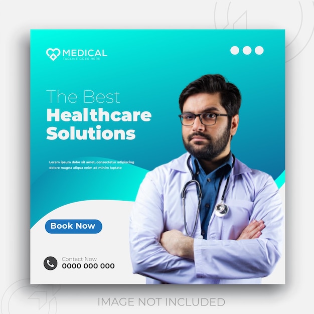 Medical health social media post with doctor theme for social media post template