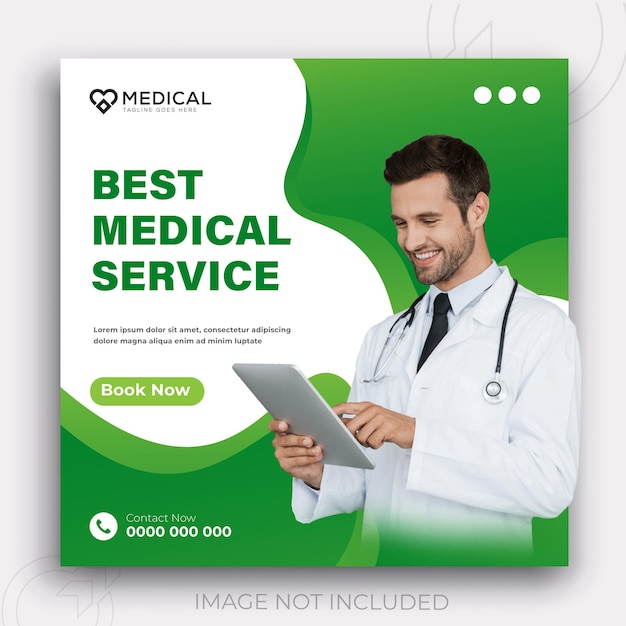 Medical health social media post with doctor theme for social media post template