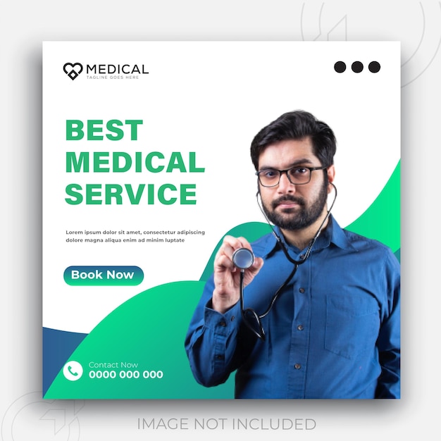 Medical health social media post with doctor theme for social media post template