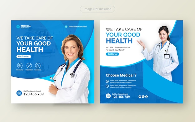 Banner sanitario o volantino quadrato per modello di post sui social media