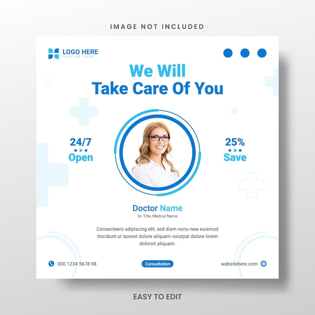 Medical healthcare center social media post template 3D Illustration