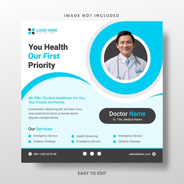 Medical healthcare center social media post template 3D Illustration