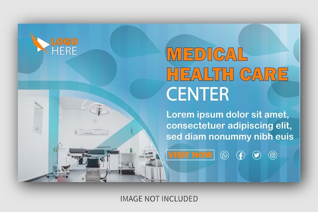 ベクトル 医療ヘルスケアセンターのウェブとビデオのサムネイルバナーデザインは、あなたのチューブソーシャルメディアの投稿をカバーしています