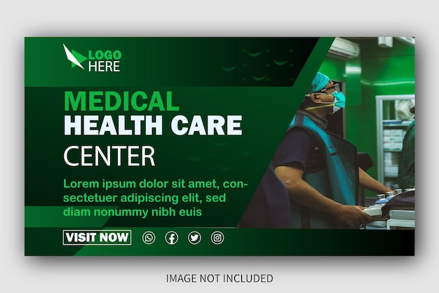 Medical healthcare center web banner and you tube thumbnail design cover poster template