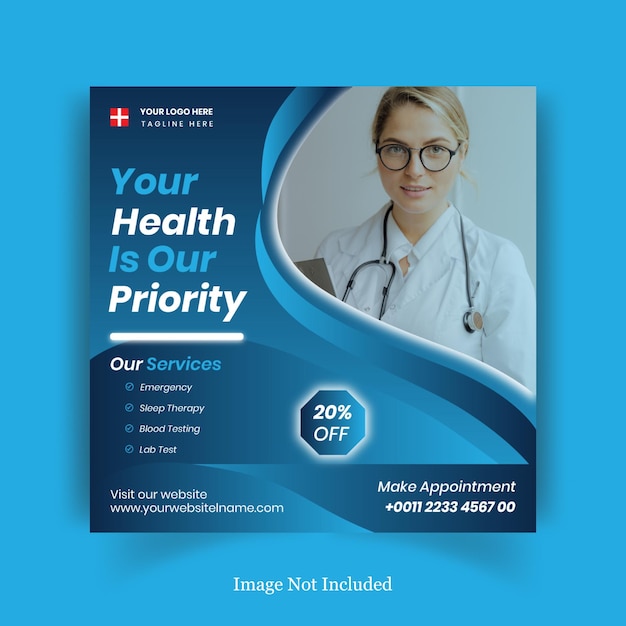 Medical healthcare clinic social media post design template