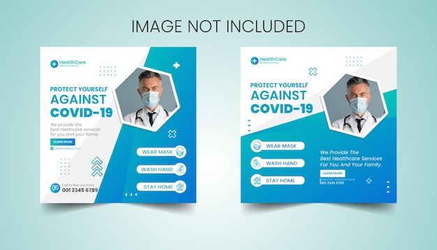 Medical healthcare clinic squire flyer social media post banner poster premium template design set