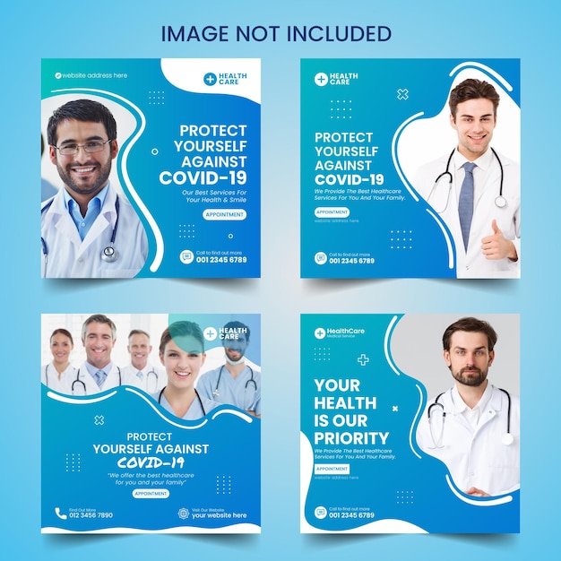 Medical Healthcare Clinic Squire Flyer Social Media Post Banner Poster Template Vector Design Set