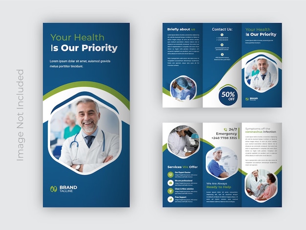 Medical healthcare company trifold brochure template design