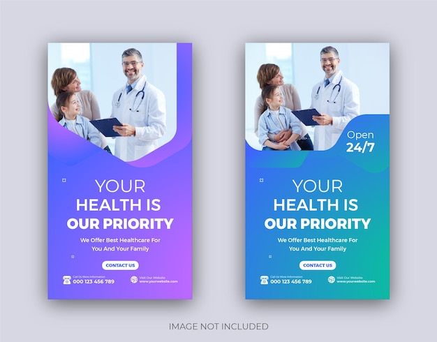 Vettore consulenza medica sanitaria instagram story template design