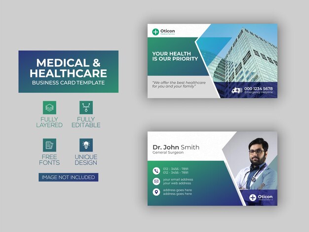 Medical Healthcare or doctor business card or visiting card template design Premium Vector