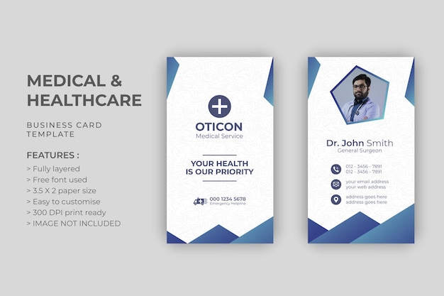 Vector medical healthcare or doctor business card or visiting card template design premium vector