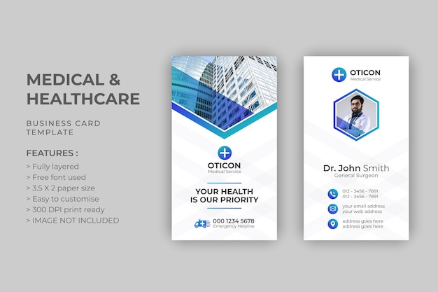 Medical Healthcare or doctor business card or visiting card template design Premium Vector