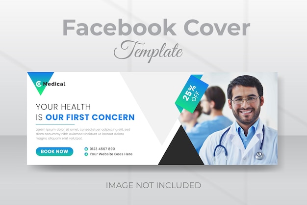 Medical healthcare facebook cover or web banner design with geometric shape