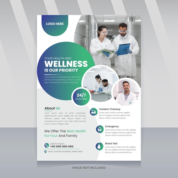 Medical healthcare flyer design with 3 image place poster layout