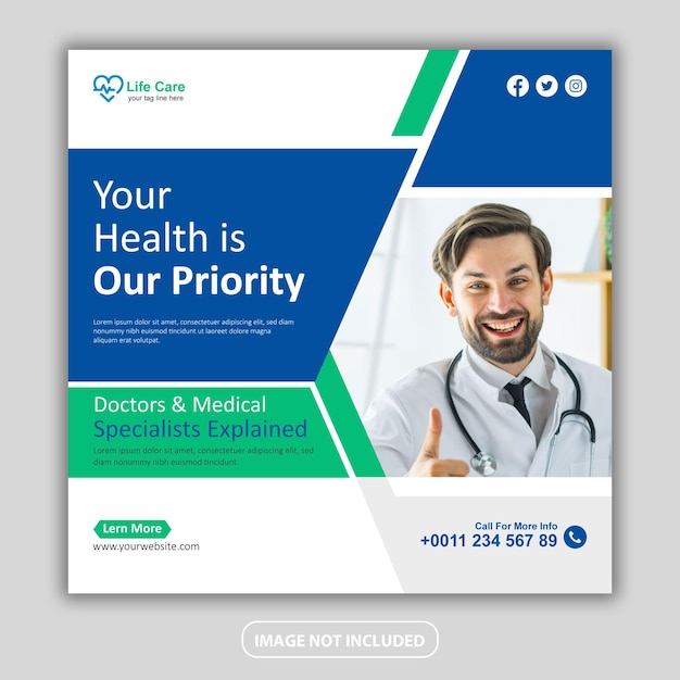 Vector medical healthcare flyer social media post  web banner design