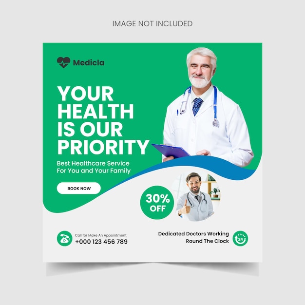 Vector medical healthcare flyer social media post web banner