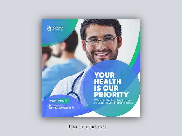 Modello di banner di promozione web post social media volantino sanitario medico vettore premium