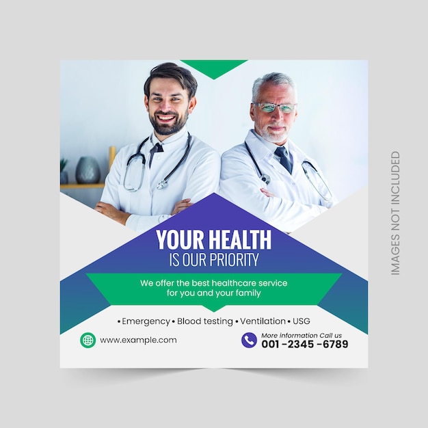 Medical healthcare flyer social media post web promotion banner template