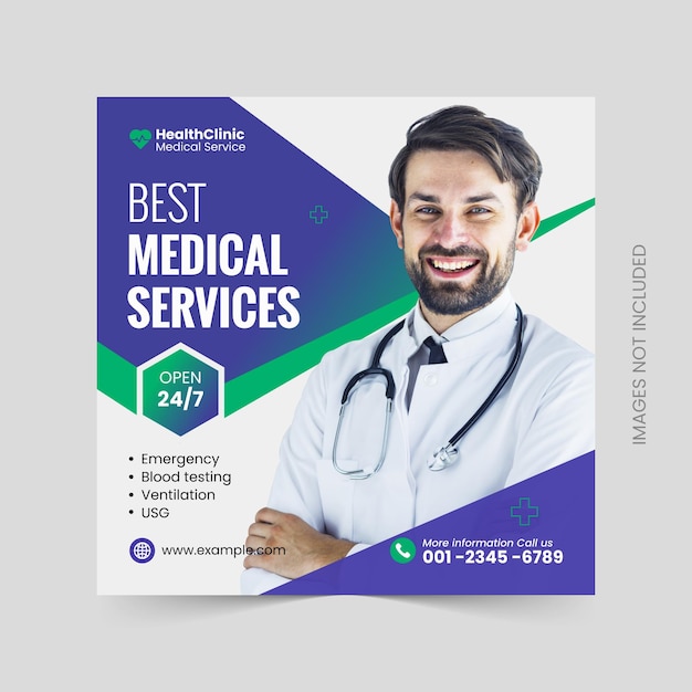 Medical healthcare flyer social media post web promotion banner template