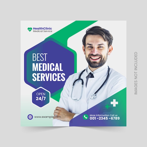 Modello di banner di promozione web post sui social media per volantini sanitari medici