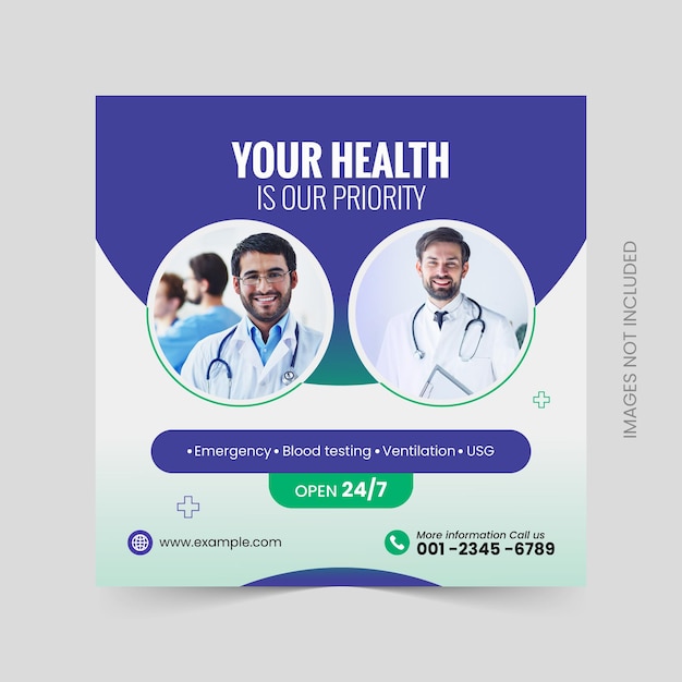 Modello di banner di promozione web post sui social media per volantini sanitari medici