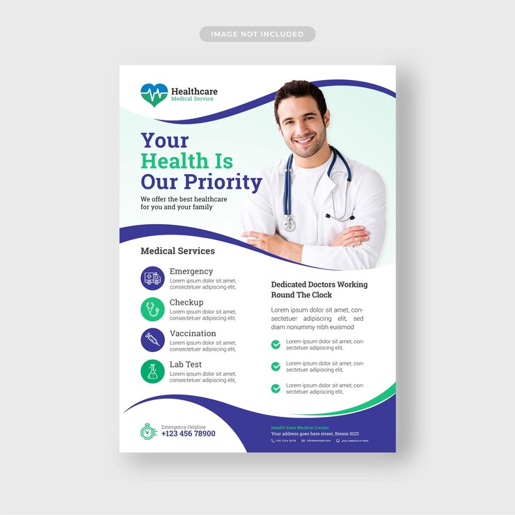 Vector medical healthcare flyer template premium vector