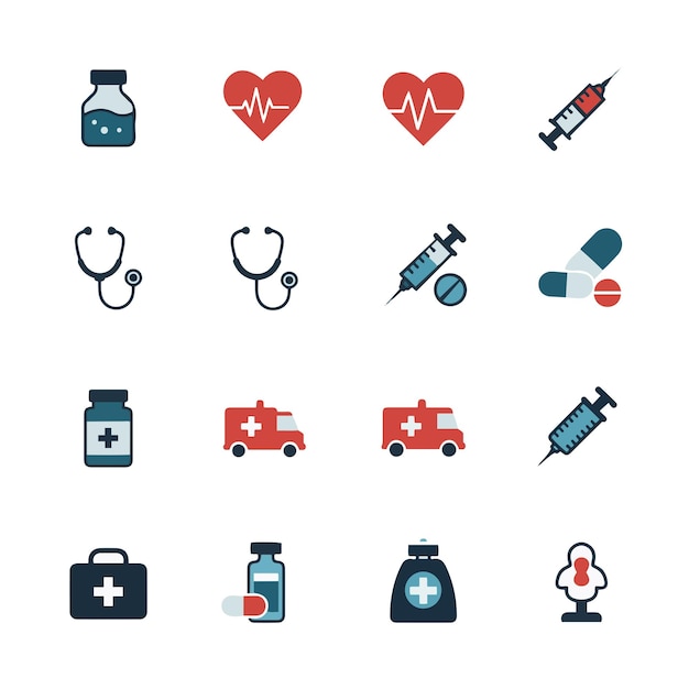 Medical Healthcare Icons Set met nood- en apotheekssymbolen voor gezondheidsprojecten