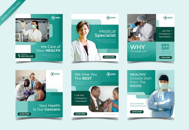 Vector medical healthcare instagram post collection template