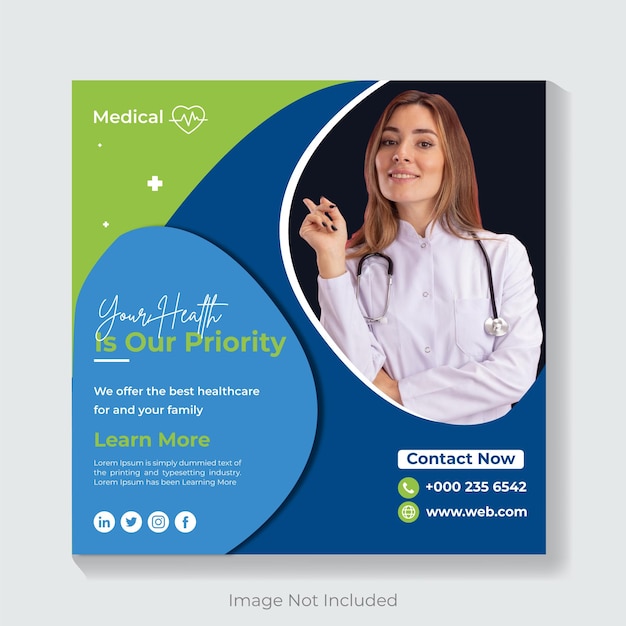 Medical healthcare instagram post and square banner design template